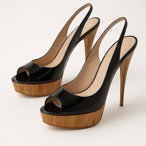 Miu Miu Bamboo Slingback Patent Leather Peep Toe Platform High Heel Sandals NEW